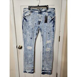 AHP Jeans Blue Acid Light Wash Distressed  Cotton Blend Mens Size 40X33 NWT